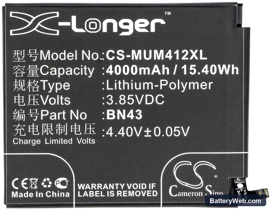 Xiaomi Note 4X ( China Version ) Replacement Battery, 3.85V, 4000mAh, Li-Polymer 5