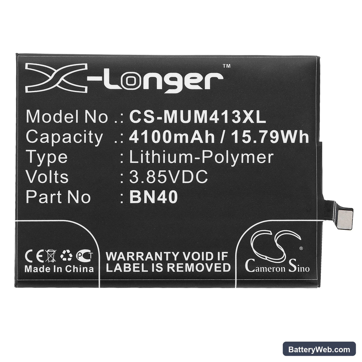 Hongmi 4 Premium Edition Replacement Battery, 3.85V, 4100mAh, Li-Polymer 3