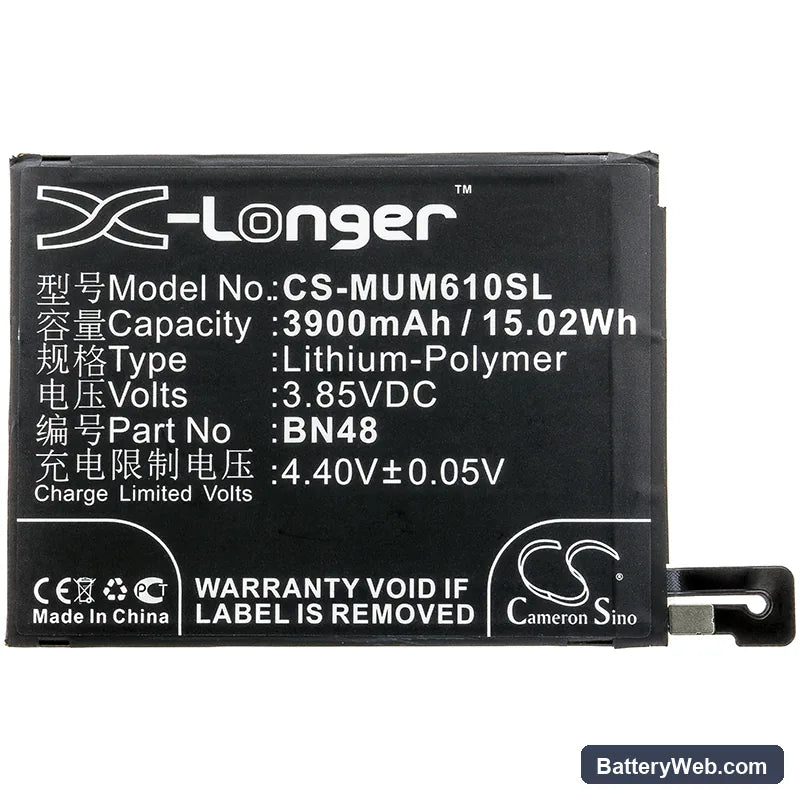Xiaomi Redmi Note 6 Pro Replacement Battery, 3.85V, 3900mAh, Li-Polymer 3