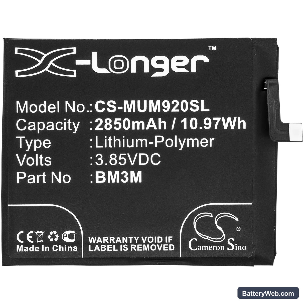 Xiaomi Mi 9SE Replacement Battery, 3.85V, 2850mAh, Li-Polymer 3