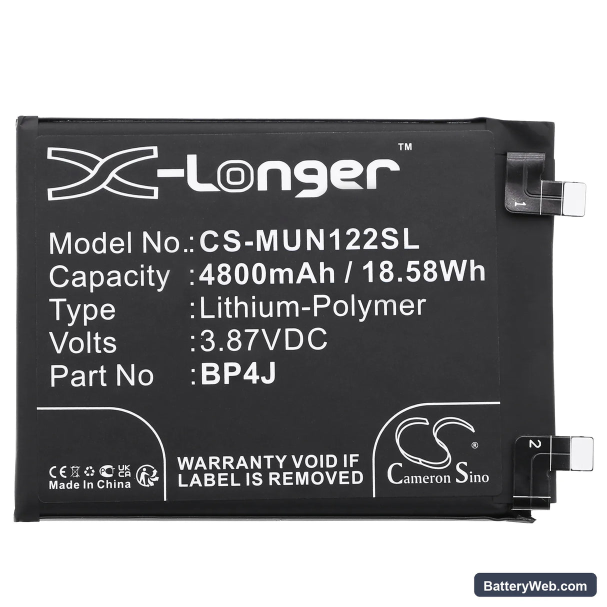 Redmi Note 12 Pro+ 5G Replacement Battery, 3.87V, 4800mAh, Li-Polymer 3