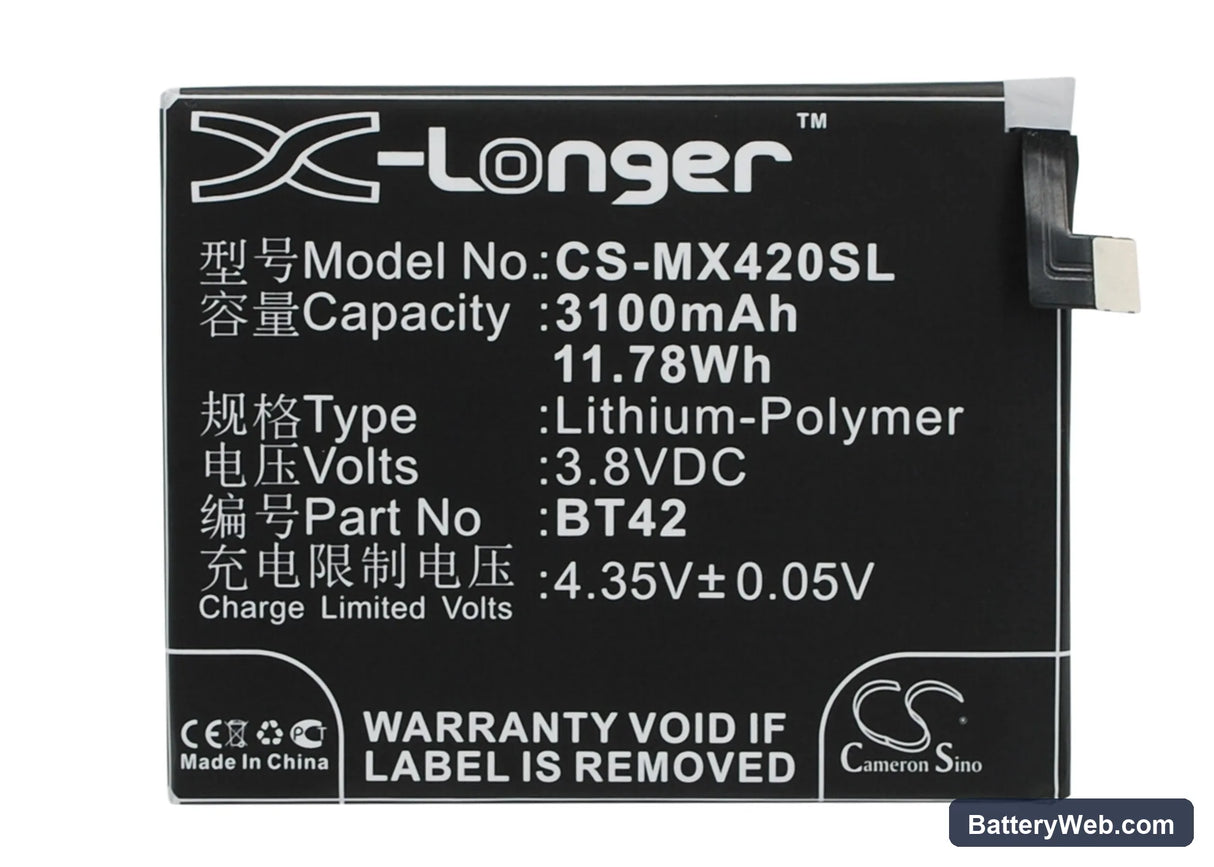 MeiZu M1 Replacement Battery, 3.8V, 3100mAh, Li-Polymer 1