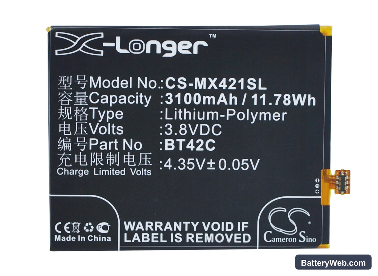 MeiZu Note 2 Replacement Battery, 3.8V, 3100mAh, Li-Polymer 5