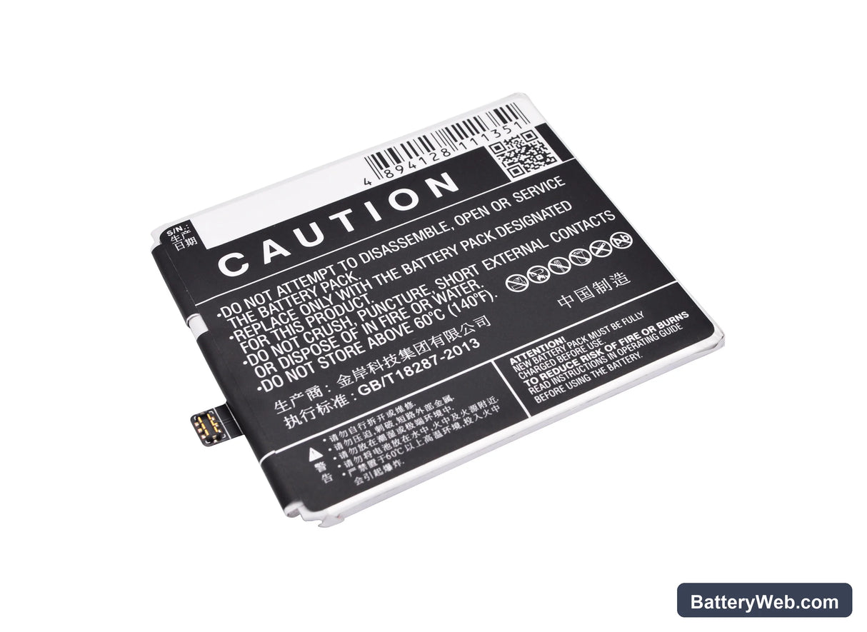 MeiZu Blue Charm Metal Replacement Battery, 3.8V, 3100mAh, Li-Polymer 3
