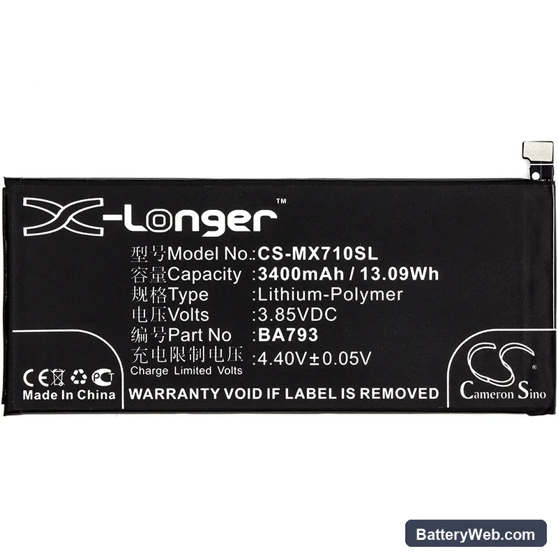 MeiZu Pro 7 Plus Replacement Battery, 3.85V, 3400mAh, Li-Polymer 3