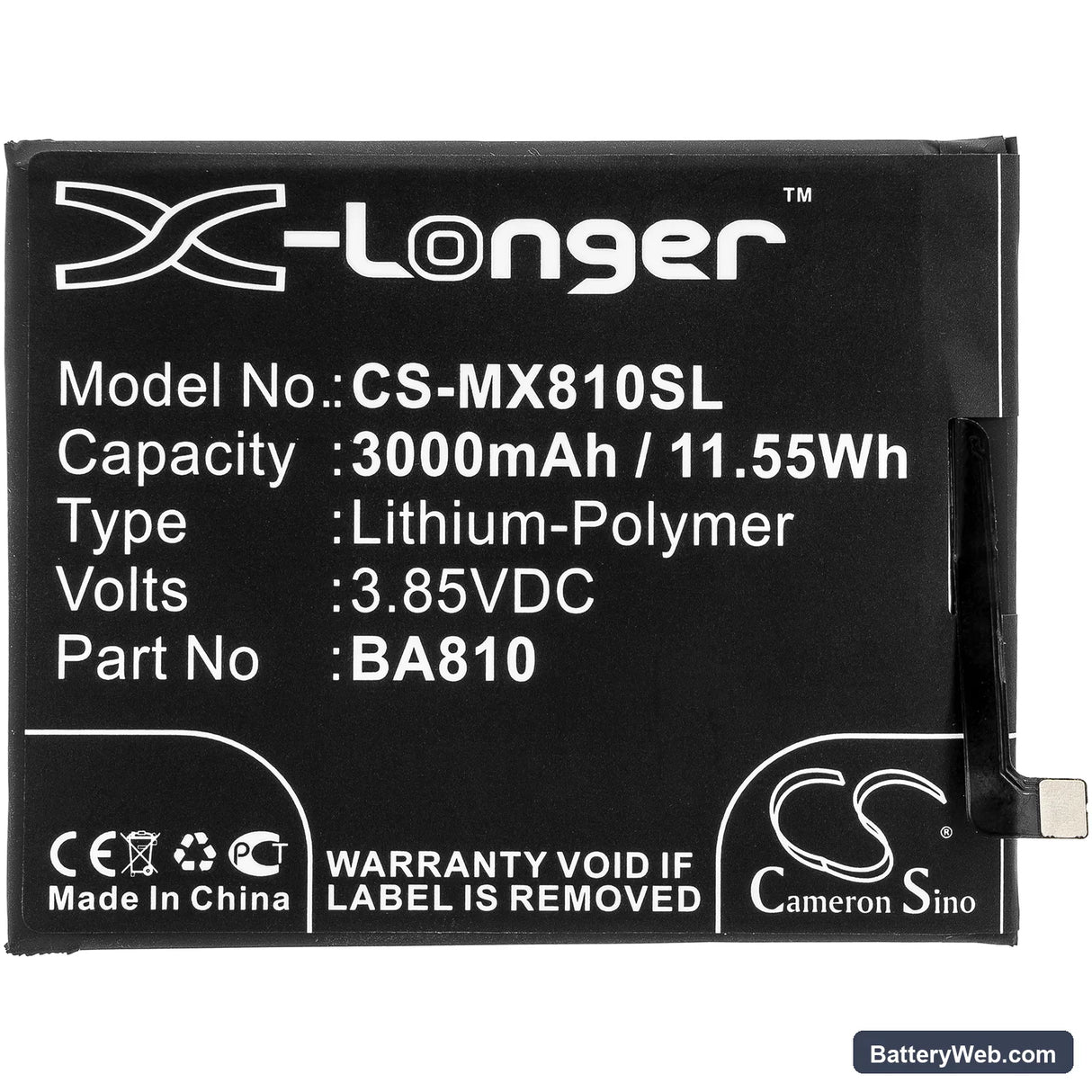 MeiZu M8C Replacement Battery, 3.85V, 3000mAh, Li-Polymer 3