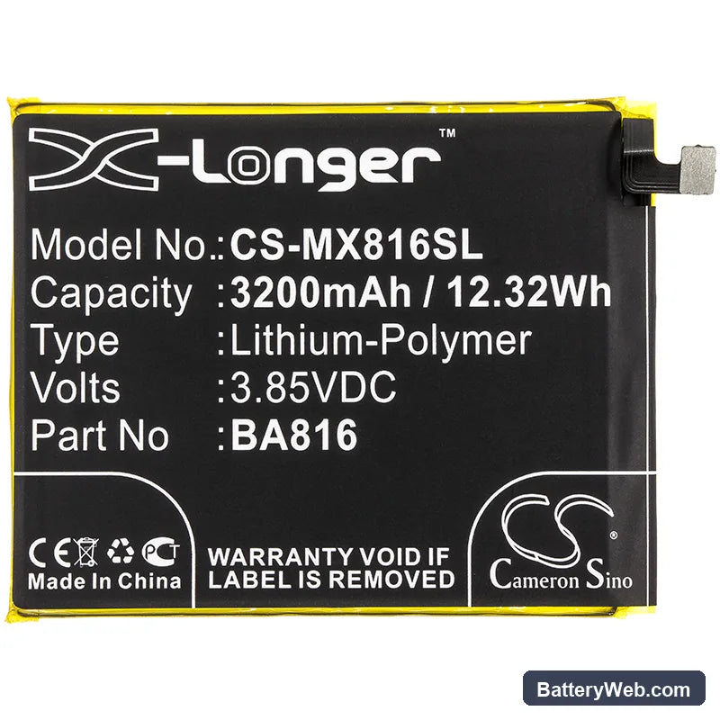 MeiZu V8 Replacement Battery, 3.85V, 3200mAh, Li-Polymer 3