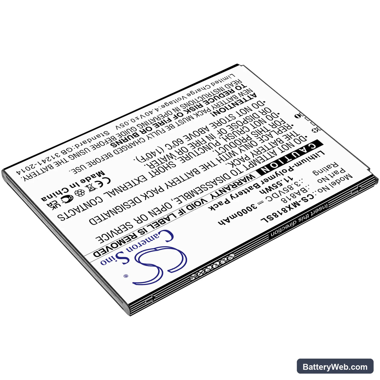 MeiZu C9 Replacement Battery, 3.85V, 3000mAh, Li-Polymer 2