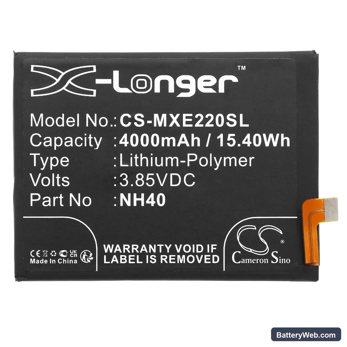 Motorola Moto E22 Replacement Battery, 3.85V, 4000mAh, Li-Polymer 3