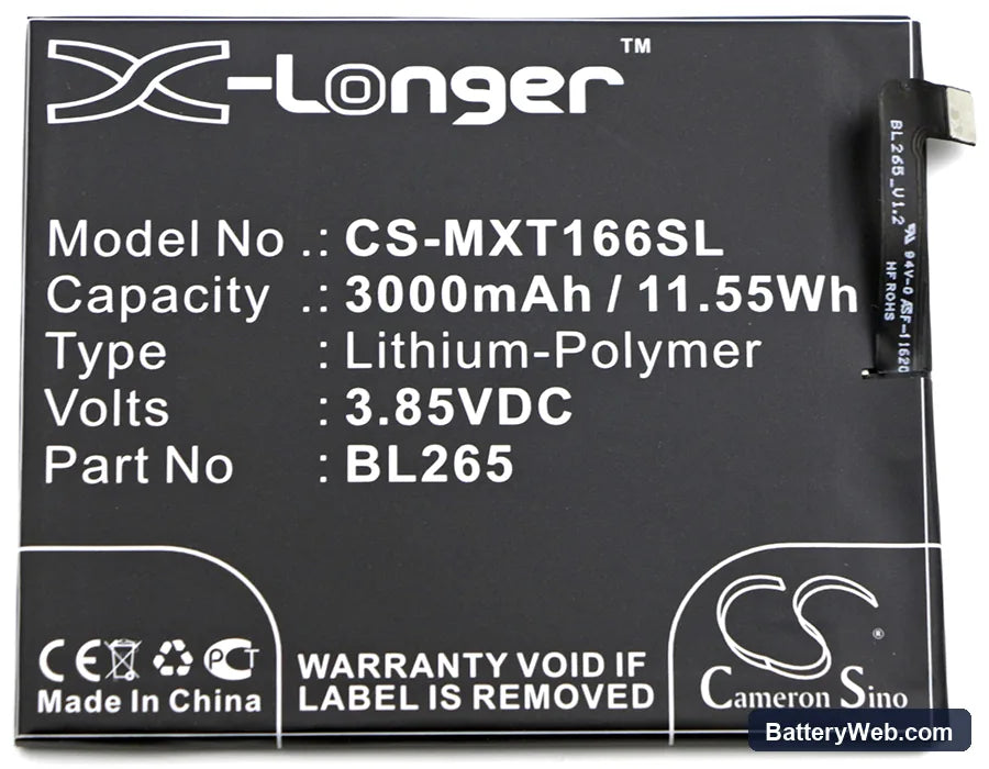 Motorola Moto M Replacement Battery, 3.85V, 3000mAh, Li-Polymer 3