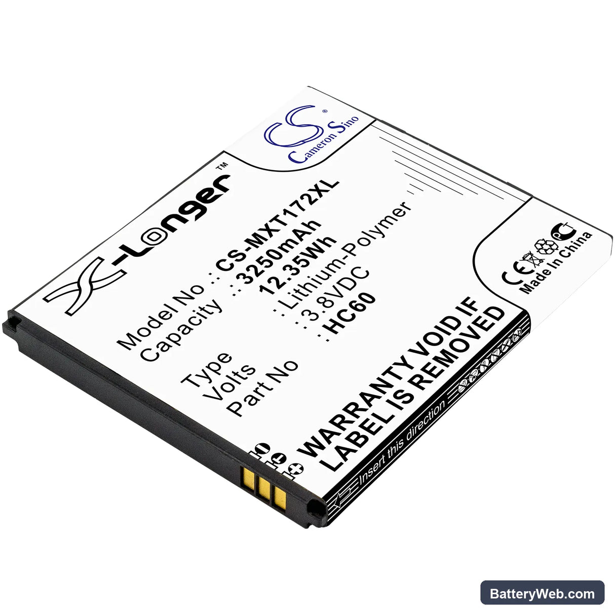 Motorola Moto C Plus Replacement Battery, 3.8V, 3250mAh, Li-Polymer 1
