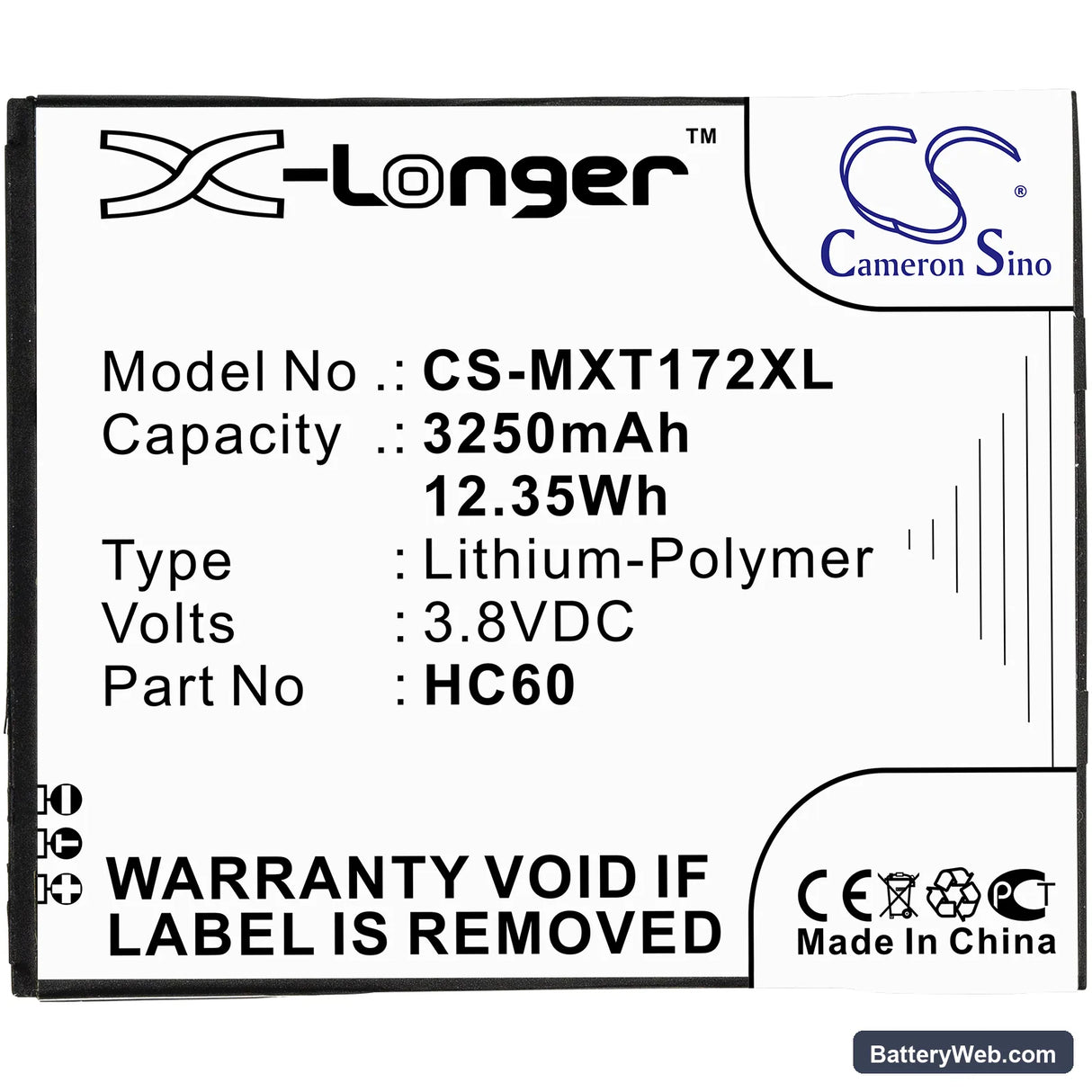 Motorola Moto C Plus Replacement Battery, 3.8V, 3250mAh, Li-Polymer 3