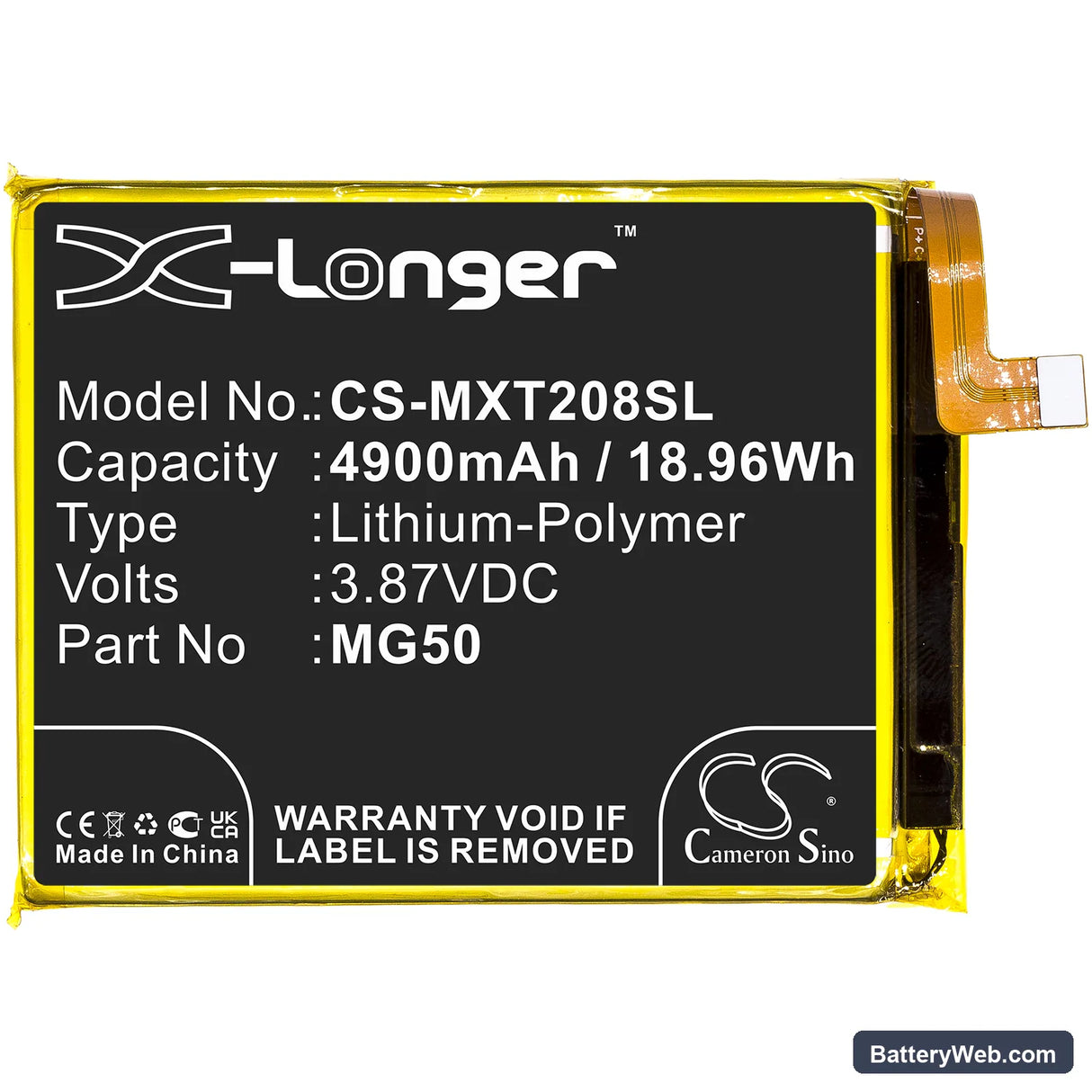 Motorola Moto G9 Plus Replacement Battery, 3.87V, 4900mAh, Li-Polymer 3