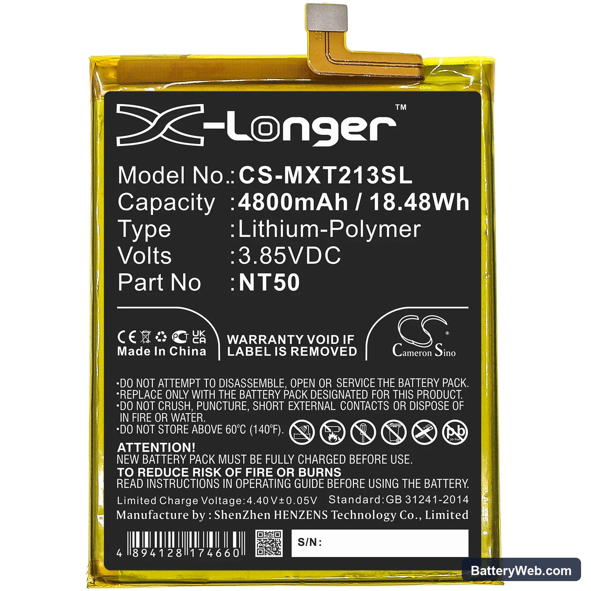 Motorola Moto Edge 20 lite Replacement Battery, 3.85V, 4800mAh, Li-Polymer 3
