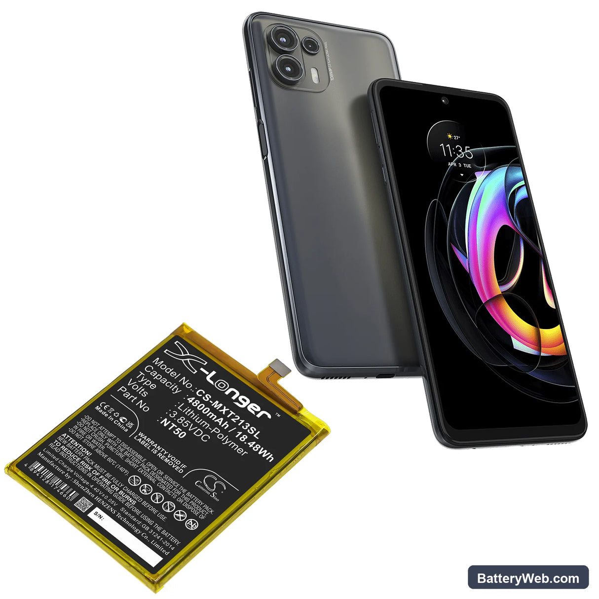 Motorola Moto Edge 20 lite Replacement Battery, 3.85V, 4800mAh, Li-Polymer 5
