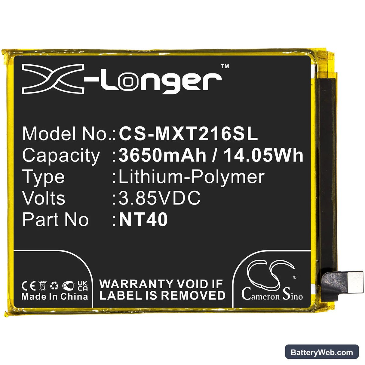 Motorola Moto G Pure Replacement Battery, 3.85V, 3650mAh, Li-Polymer 3