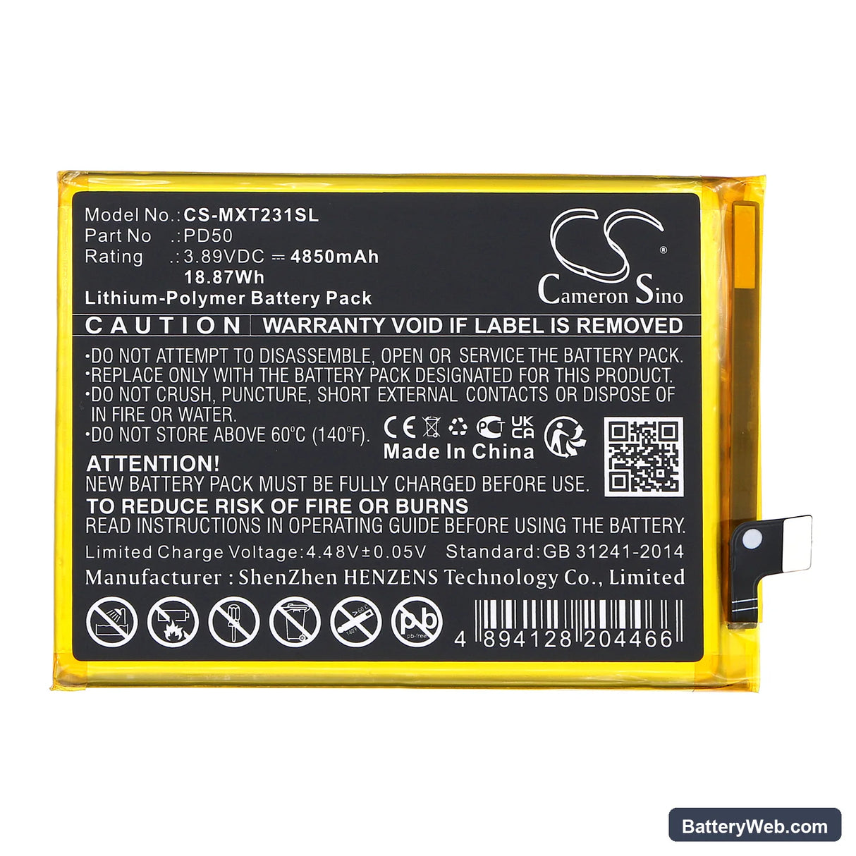 Motorola Moto G Power 5G Replacement Battery, 3.89V, 4850mAh, Li-Polymer 3