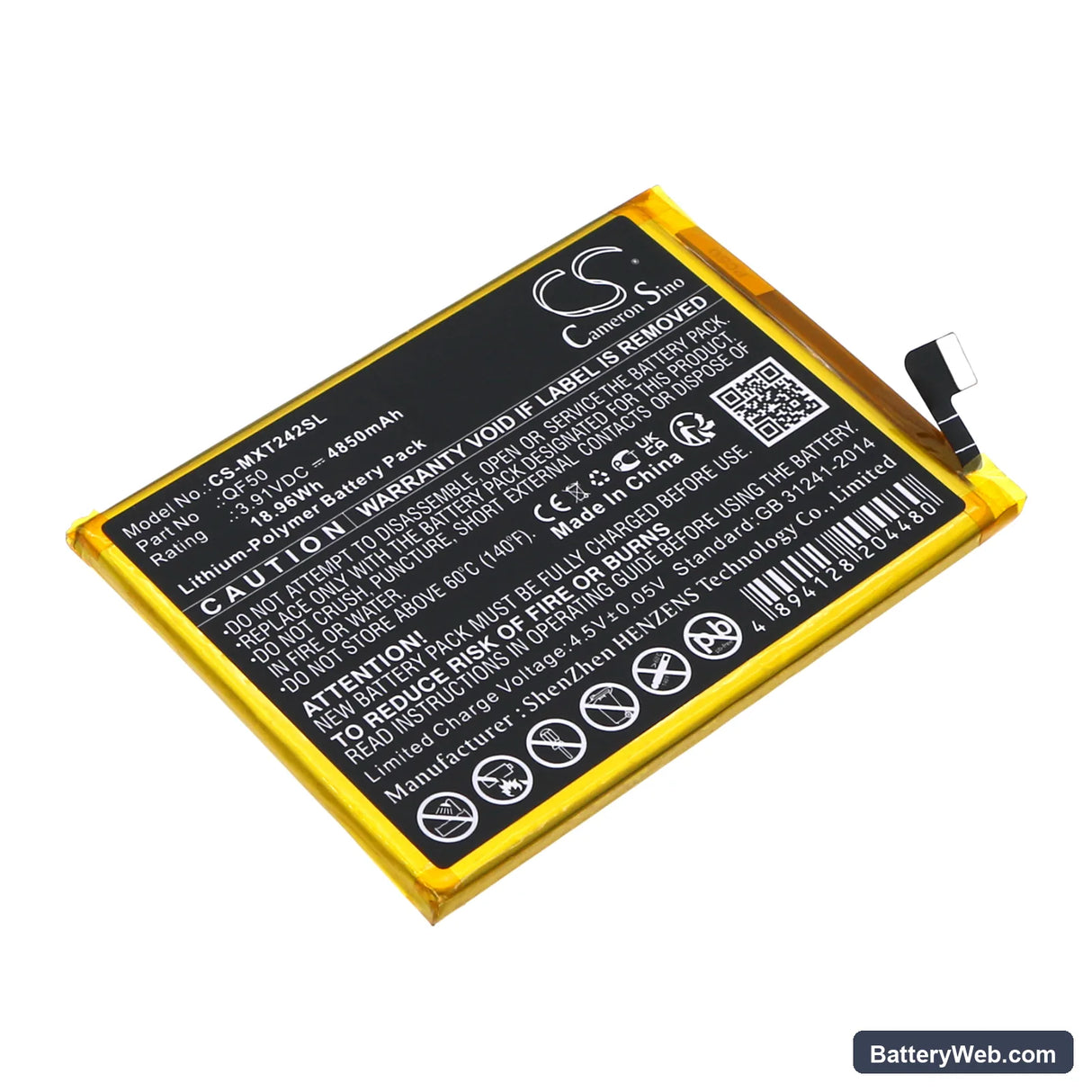 Motorola Moto G04 Replacement Battery, 3.91V, 4850mAh, Li-Polymer 1