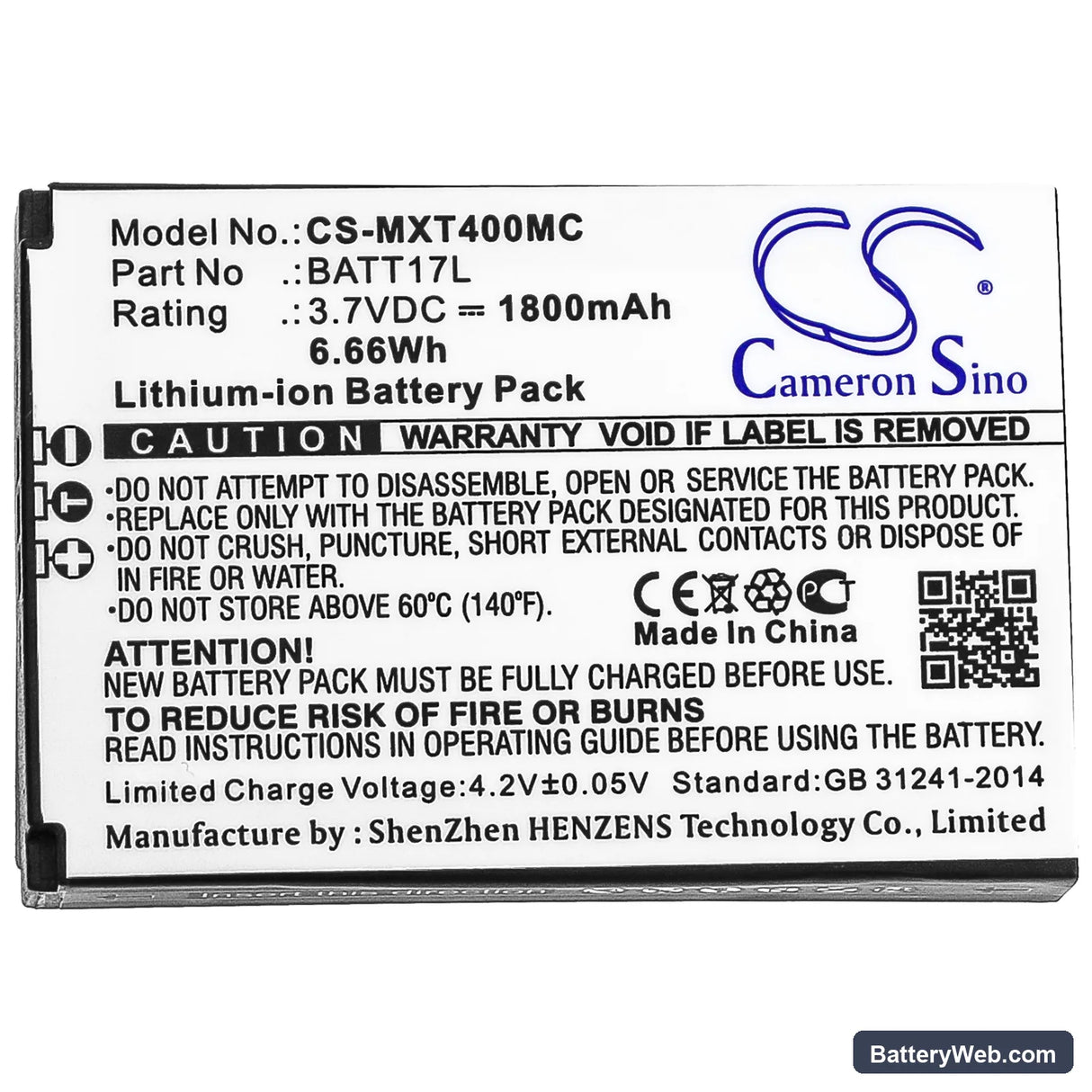 Midland XTC400 Replacement Battery, 3.7V, 1800mAh, Li-ion 3
