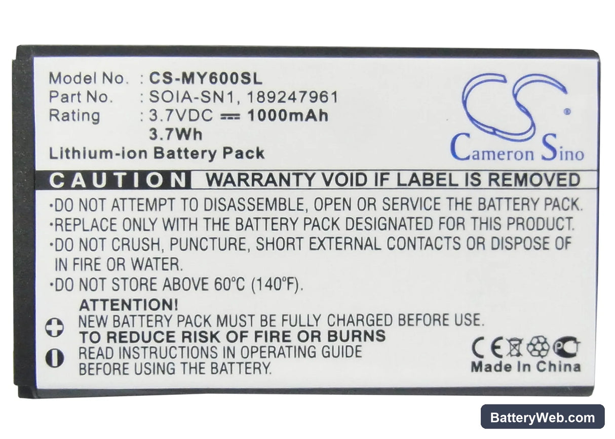Sagem MY600x Replacement Battery, 3.7V, 1000mAh, Li-ion 5