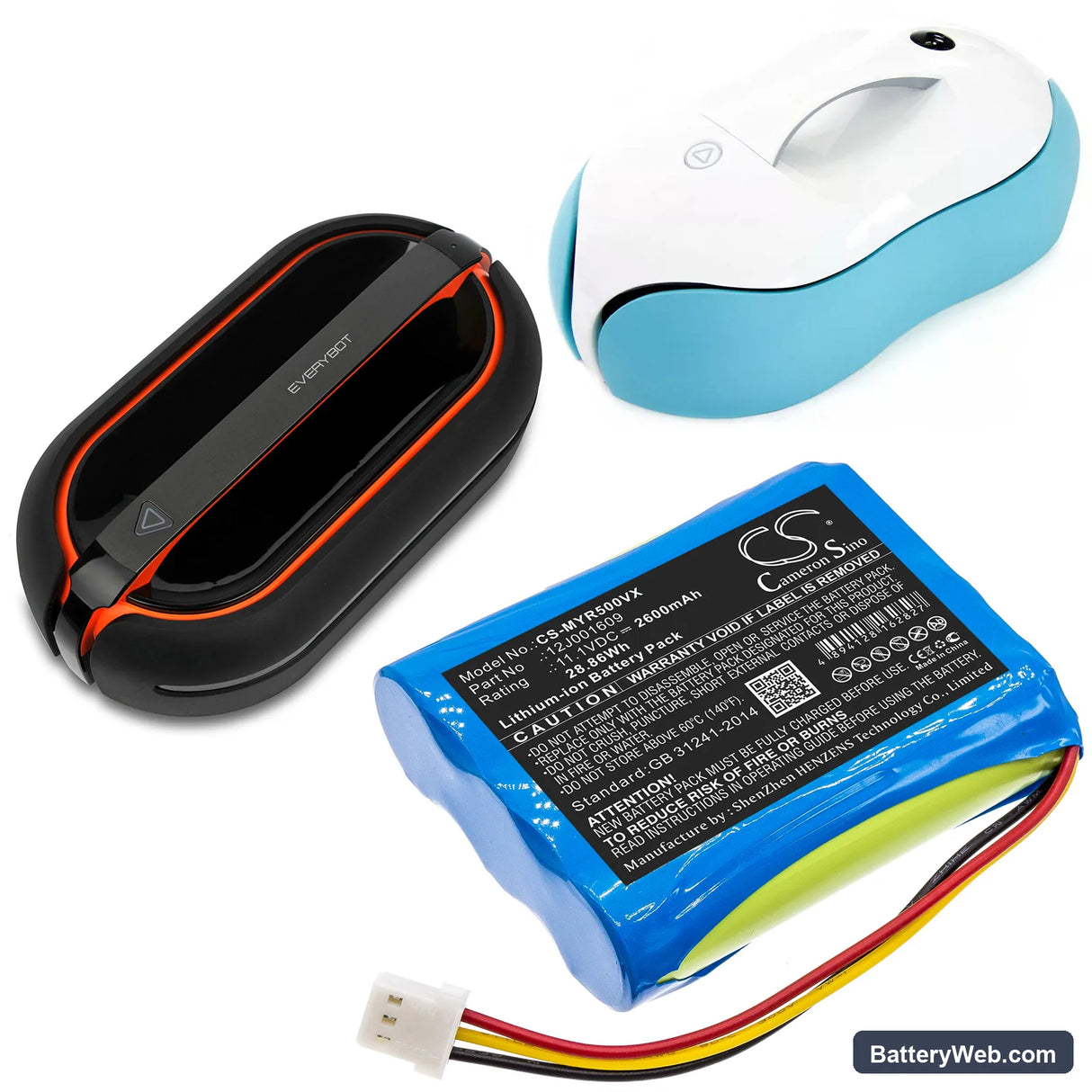 Moneual Everybot RS500 Replacement Battery, 11.1V, 2600mAh, Li-ion 6
