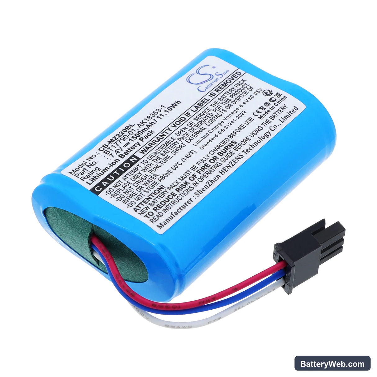 Zebra IMZ320 Replacement Battery, 7.4V, 1500mAh, Li-ion 1