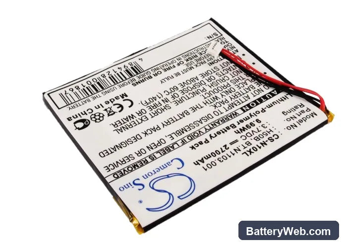 Acer N10 Replacement Battery, 3.7V, 2700mAh, Li-Polymer 2