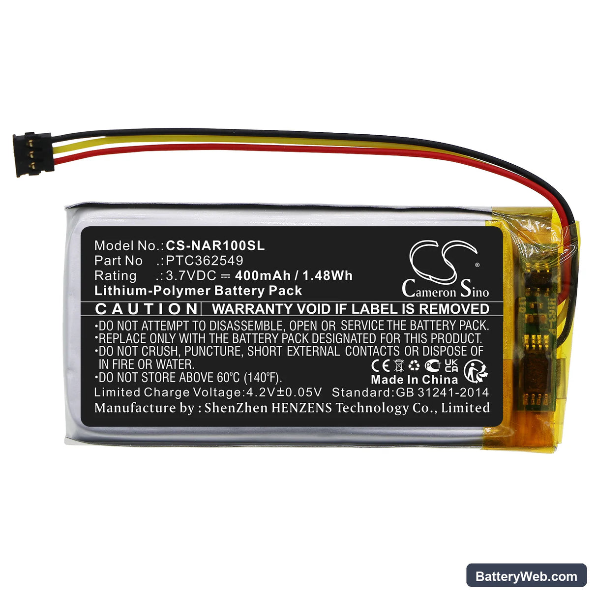 Arlo Wired Video Doorbell Replacement Battery, 3.7V, 400mAh, Li-Polymer 3