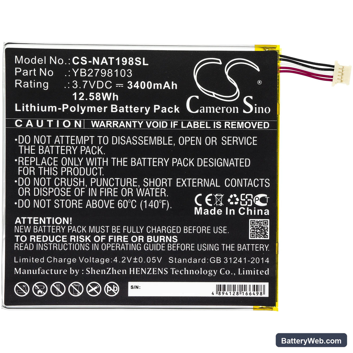 ONN ONA19TB002 Replacement Battery, 3.7V, 3400mAh, Li-Polymer 3