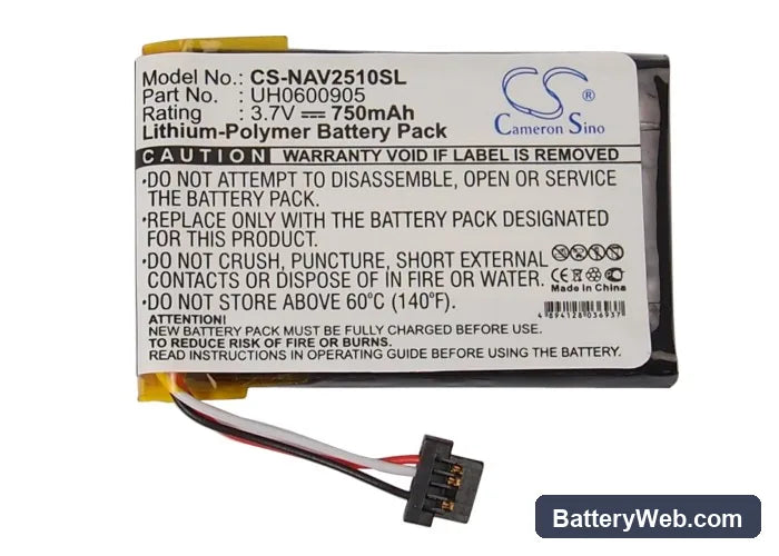 Navigon 2510 Replacement Battery, 3.7V, 750mAh, Li-Polymer 5