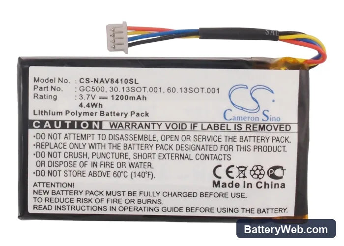 Navigon 8410 Replacement Battery, 3.7V, 1200mAh, Li-Polymer 6