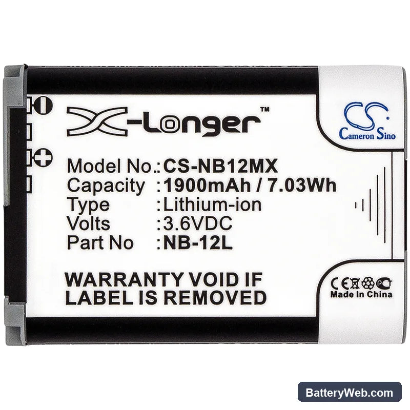 Canon PowerShot N100 Replacement Battery, 3.6V, 1900mAh, Li-ion 5