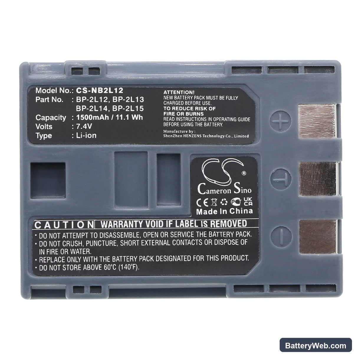 Canon ZR700 Replacement Battery, 7.4V, 1500mAh, Li-ion 5