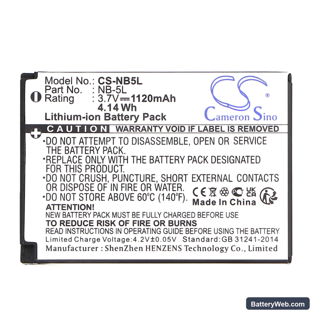 Canon IXY 830 IS Replacement Battery, 3.7V, 1120mAh, Li-ion 3