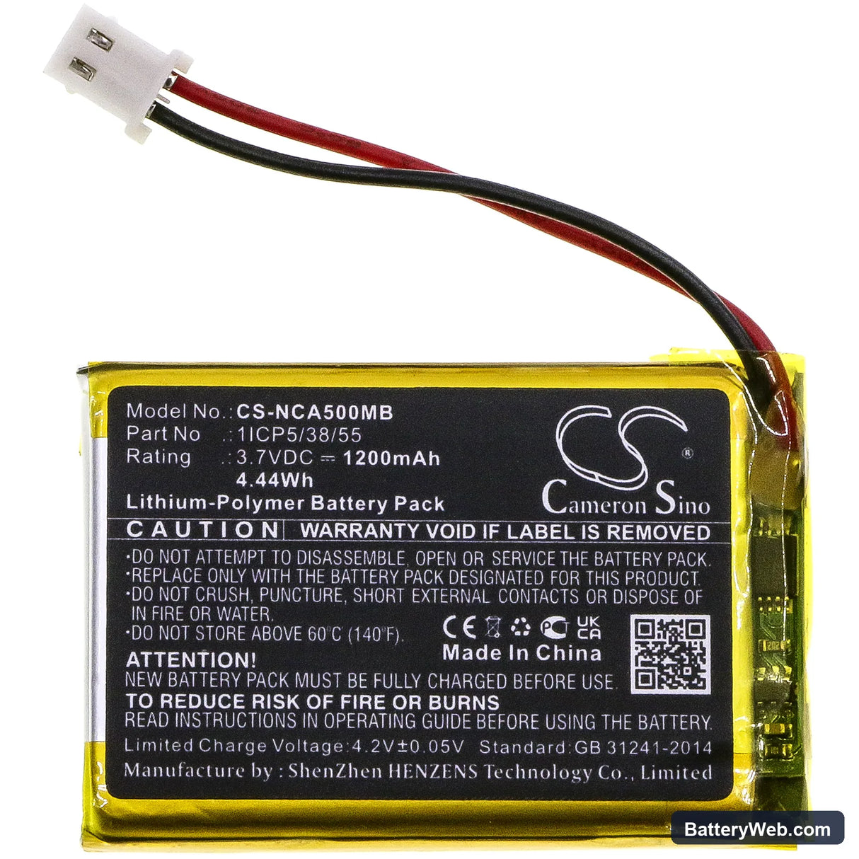 NUK ECO Control Audio 500 Replacement Battery, 3.7V, 1200mAh, Li-Polymer 3