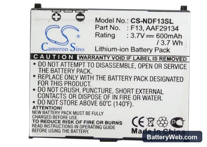 NTT DoCoMo F-04B Replacement Battery, 3.7V, 600mAh, Li-ion 5
