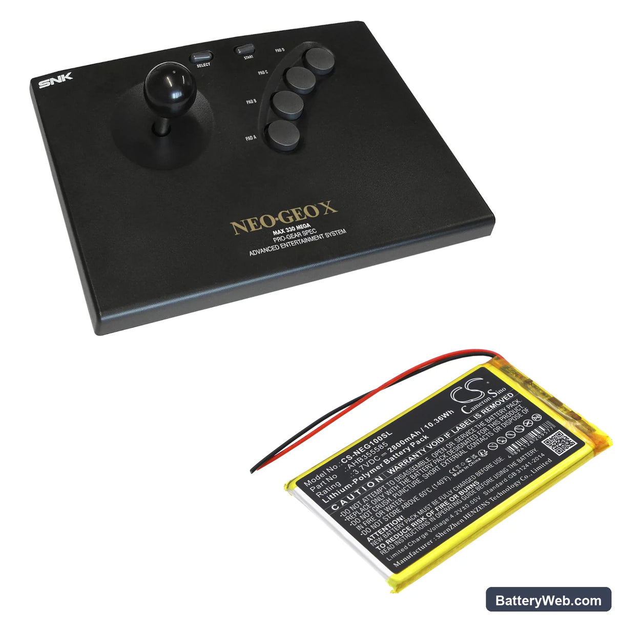 SNK Neo Geo X Gold Handheld Console Replacement Battery, 3.7V, 2800mAh, Li-Polymer 5