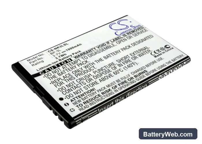 Nokia 303 Replacement Battery, 3.7V, 1000mAh, Li-ion 2