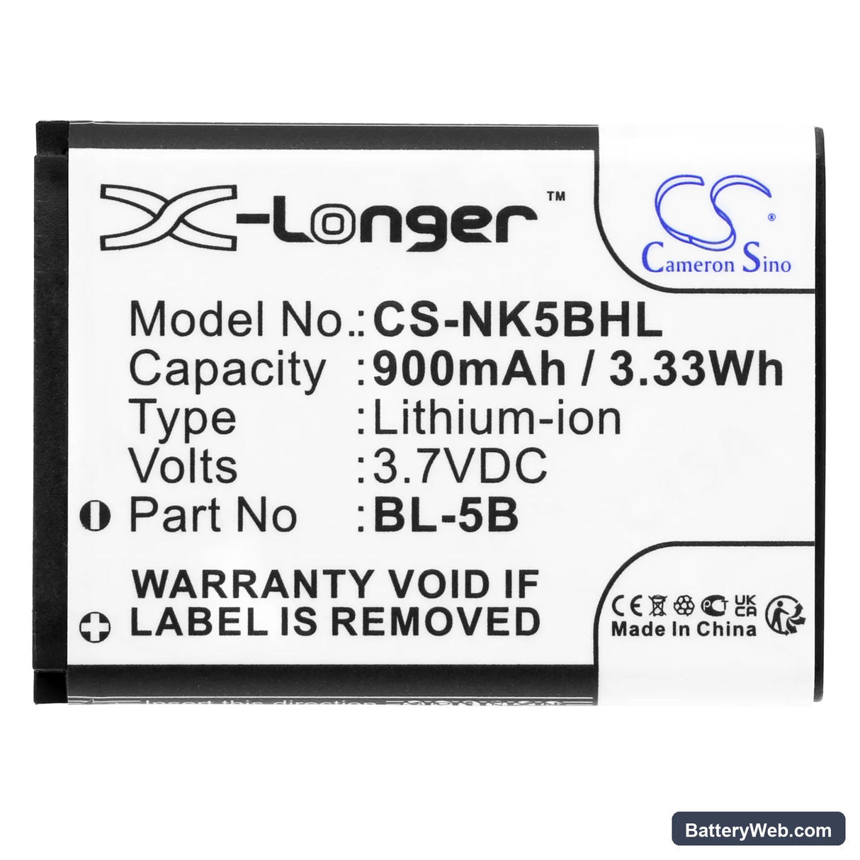 Alcatel One Touch S680 Replacement Battery, 3.7V, 900mAh, Li-ion 3