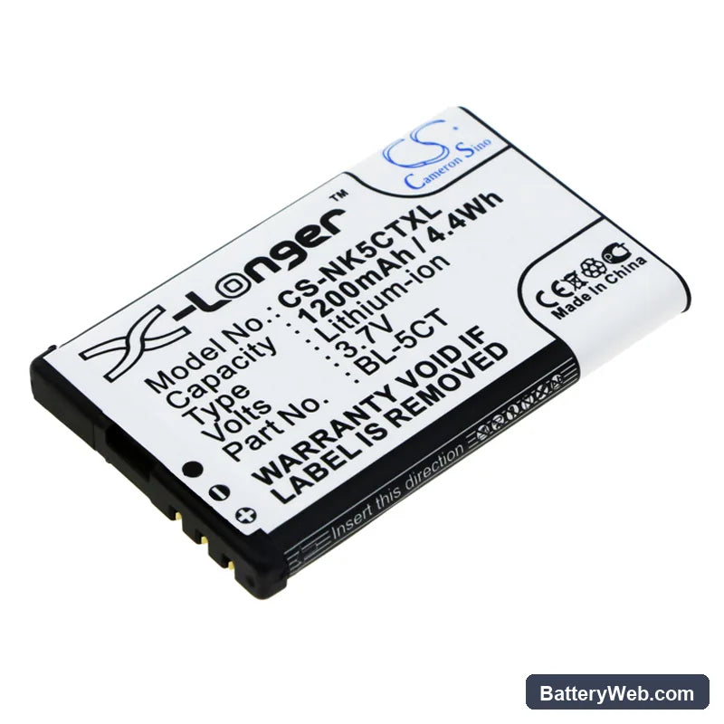 Nokia 5220 XpressMusic Replacement Battery, 3.7V, 1200mAh, Li-ion 1