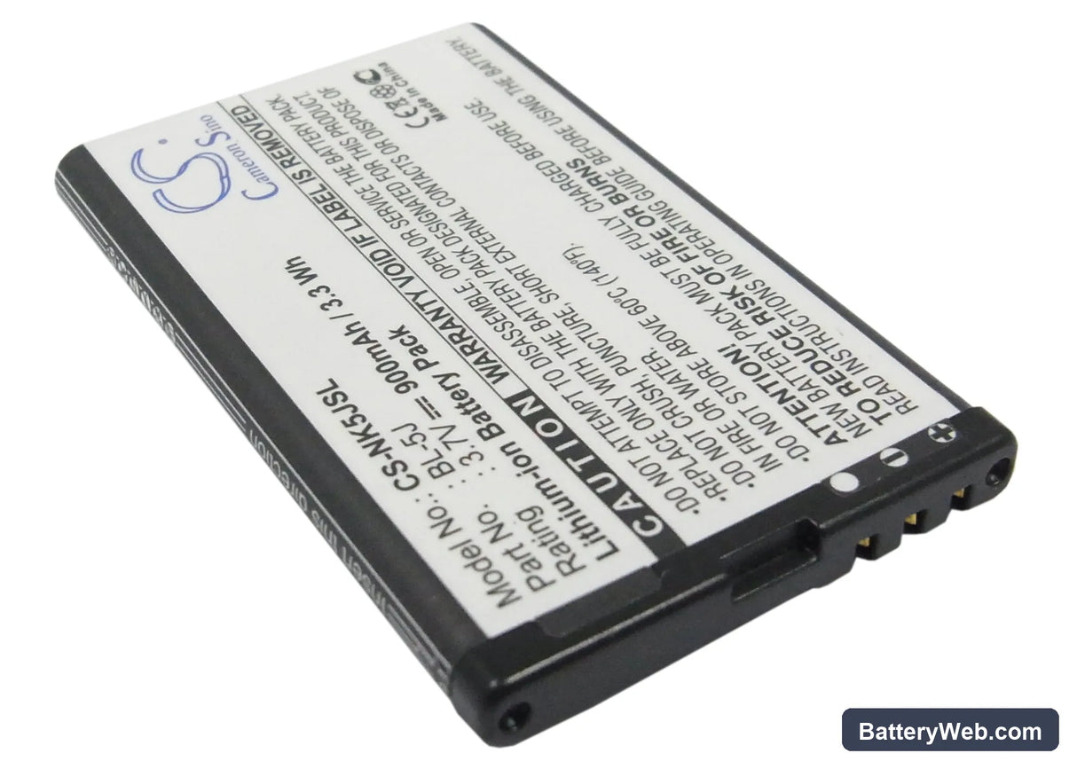 Nokia 5800 Replacement Battery, 3.7V, 900mAh, Li-ion 2