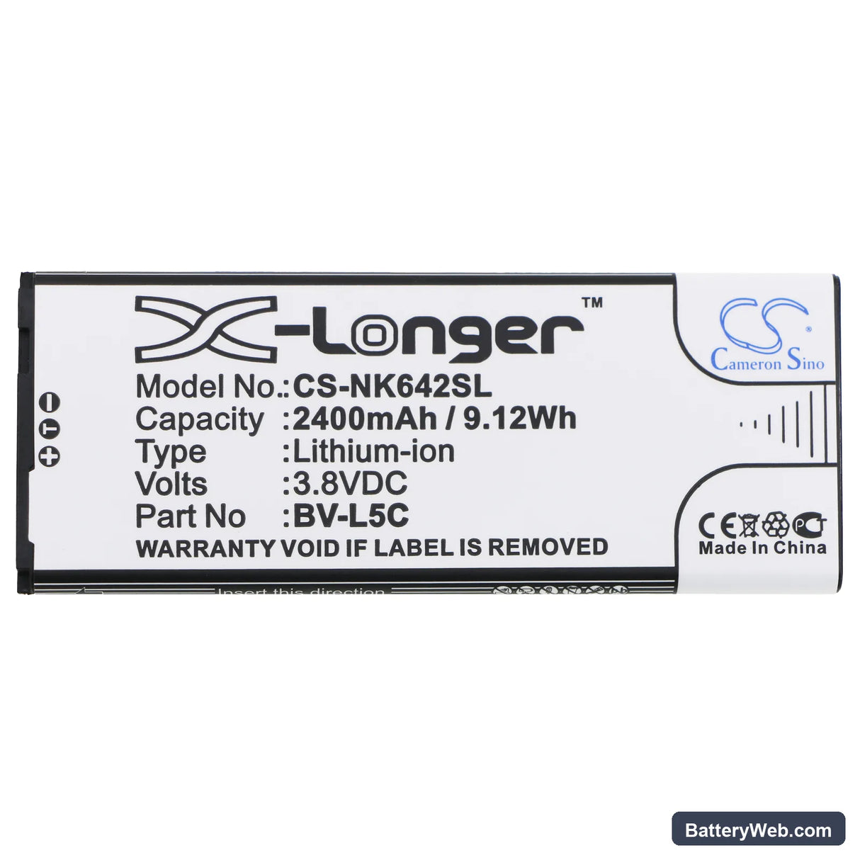 Microsoft Lumia 640 LTE Replacement Battery, 3.8V, 2400mAh, Li-ion 3