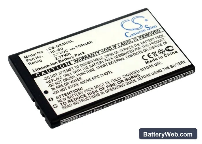 Nokia 8820 Replacement Battery, 3.7V, 750mAh, Li-ion 1