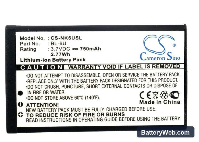 Nokia 8820 Replacement Battery, 3.7V, 750mAh, Li-ion 5