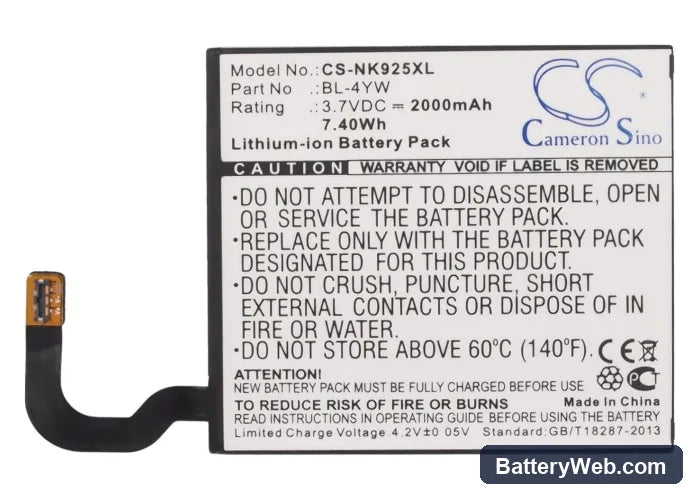 Microsoft Lumia 925 Replacement Battery, 3.7V, 2000mAh, Li-ion 5