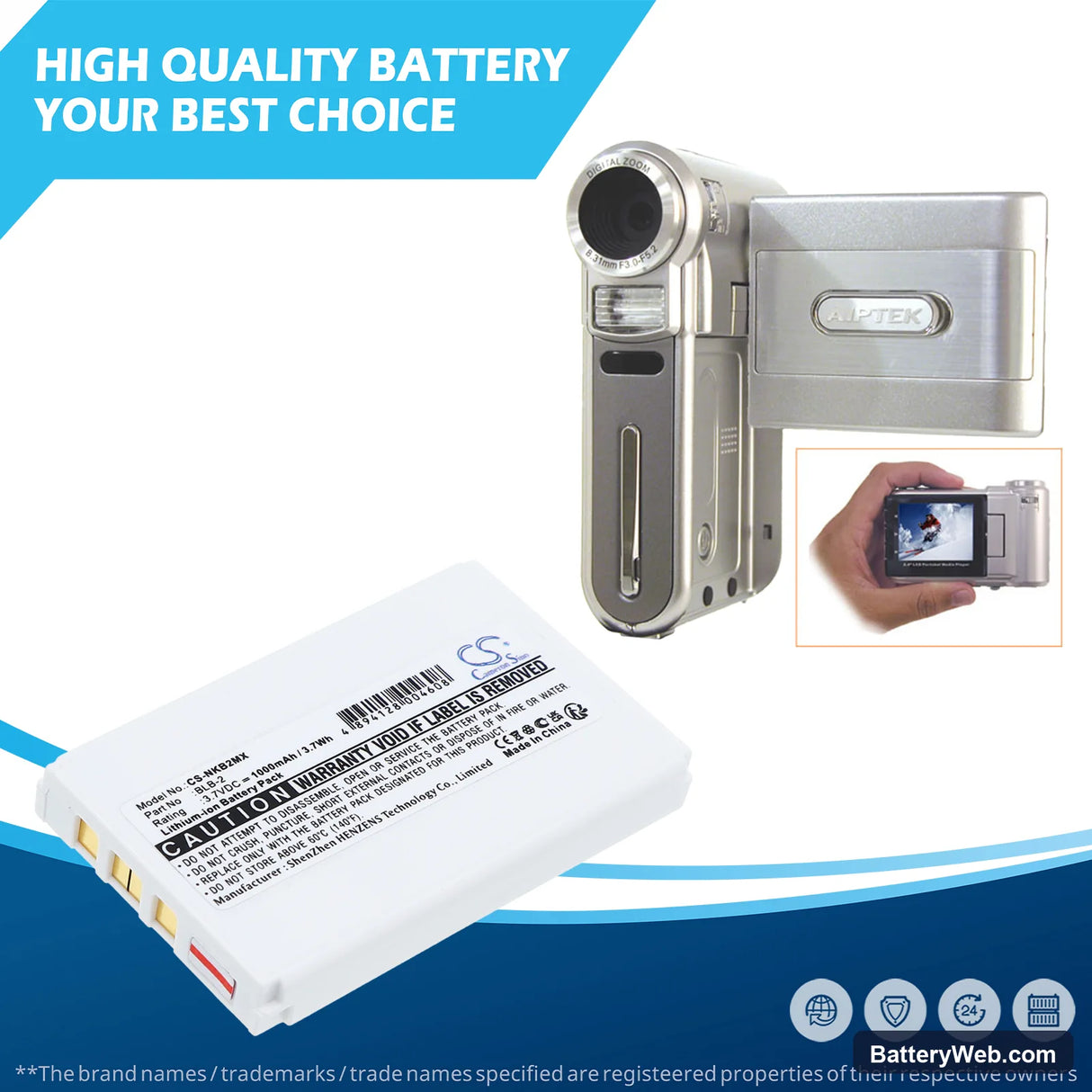 SVP DV-8300 Replacement Battery, 3.7V, 1000mAh, Li-ion 6