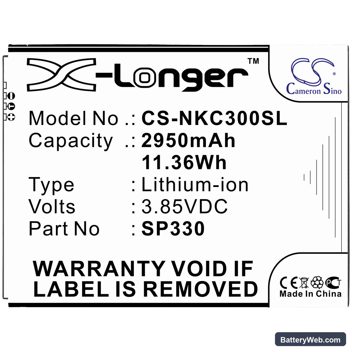 Nokia C3 2020 Replacement Battery, 3.85V, 2950mAh, Li-ion 3
