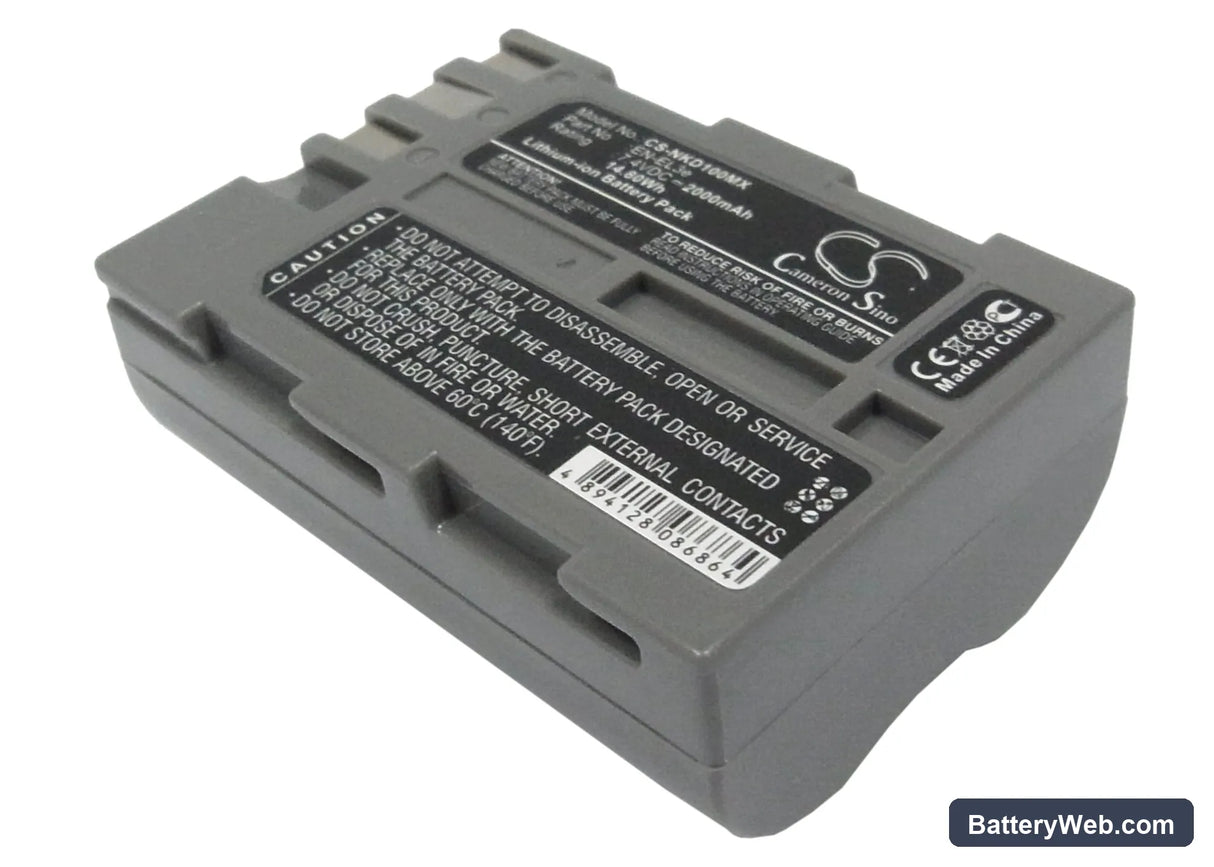 NiKon D100 SLR Replacement Battery, 7.4V, 2000mAh, Li-ion 1