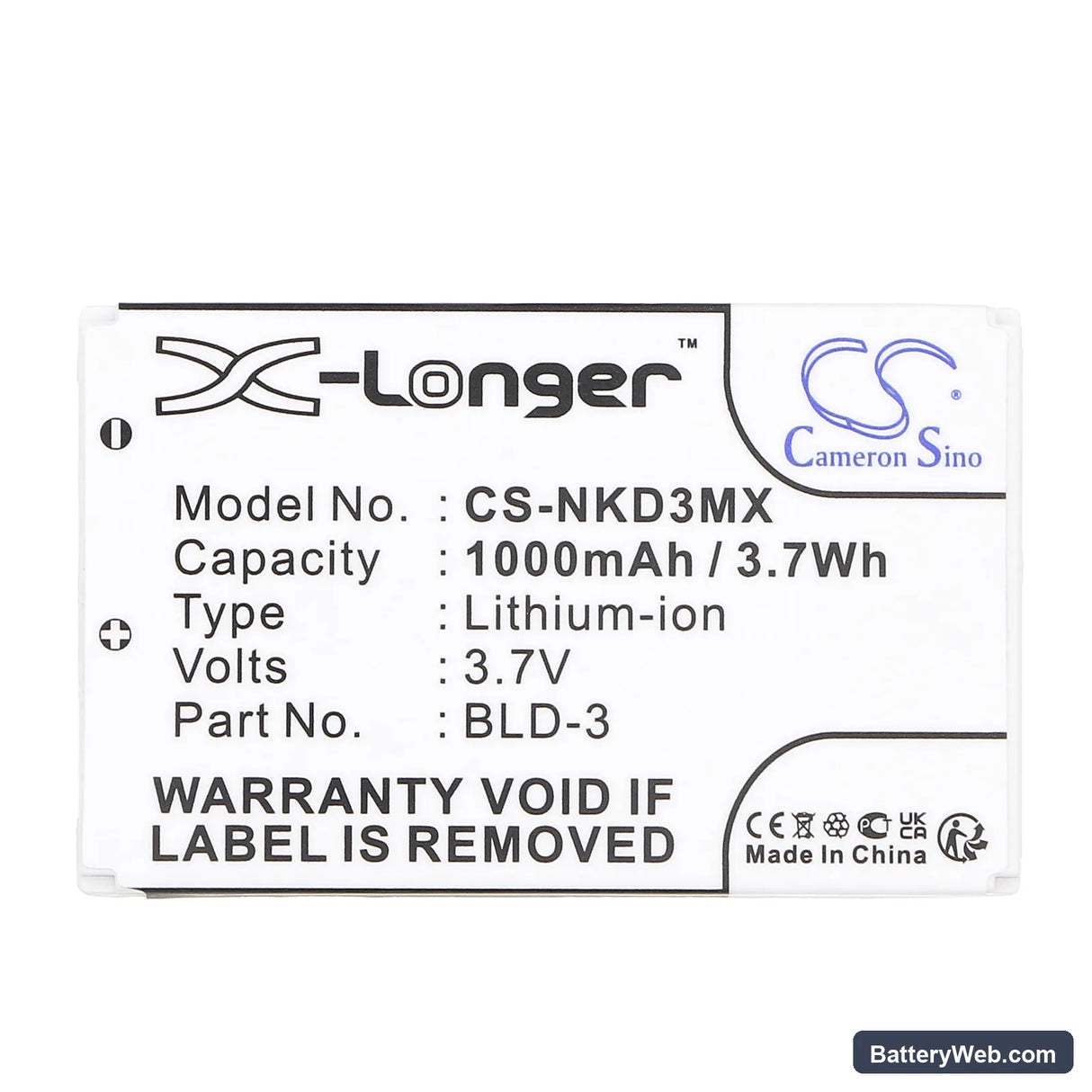 Nokia 7250i Replacement Battery, 3.7V, 1000mAh, Li-ion 3