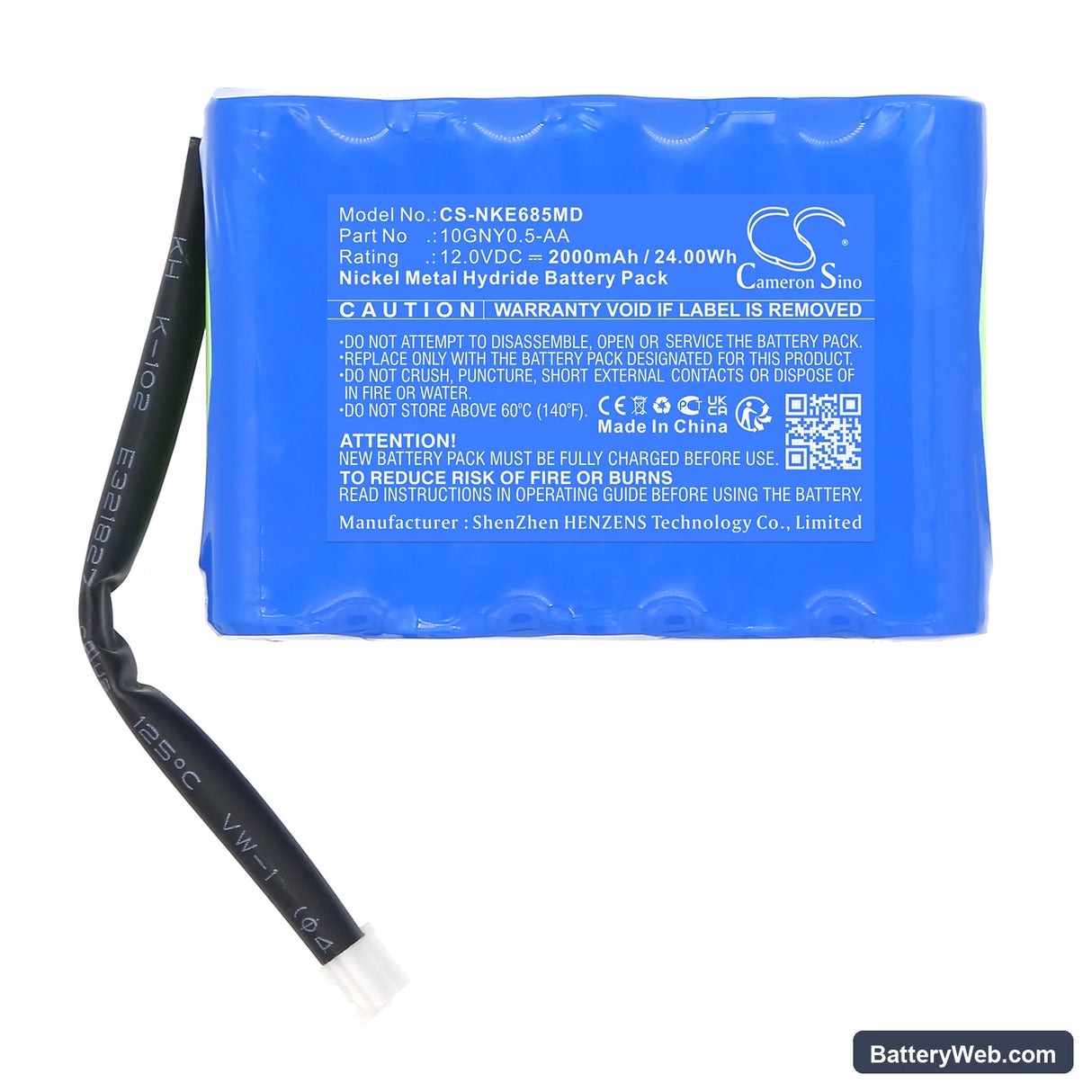 Nihon Kohden 6851 ECG Replacement Battery, 12V, 2000mAh, Ni-MH 3